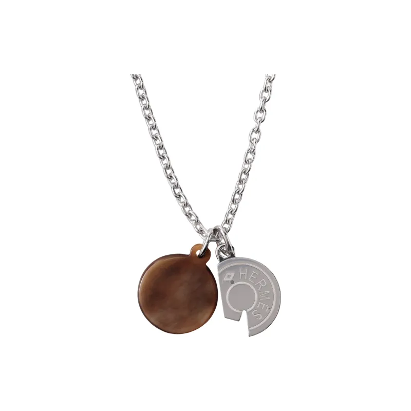 HERMES Carrousel Horn Lacquered Finish Metal Palladium Plated Metal Necklaces Unisex Silver-1