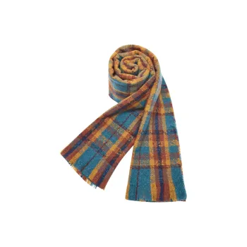 Narandu Polyester Knit Scarves Women's Blue Yellow Large Plaid
