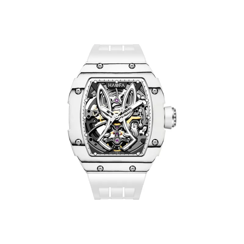 HaofaTourbillon 1985 Automatic Mechanical Movement Rubber Strap Watch Men's Watches Black Dial-2
