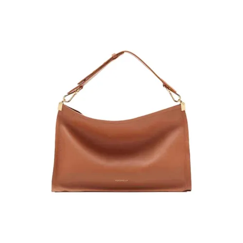COCCINELLE Cow Leather Portable Crossbody Bag Shoulder Bag Large Size Women's Caramel With Black Accents