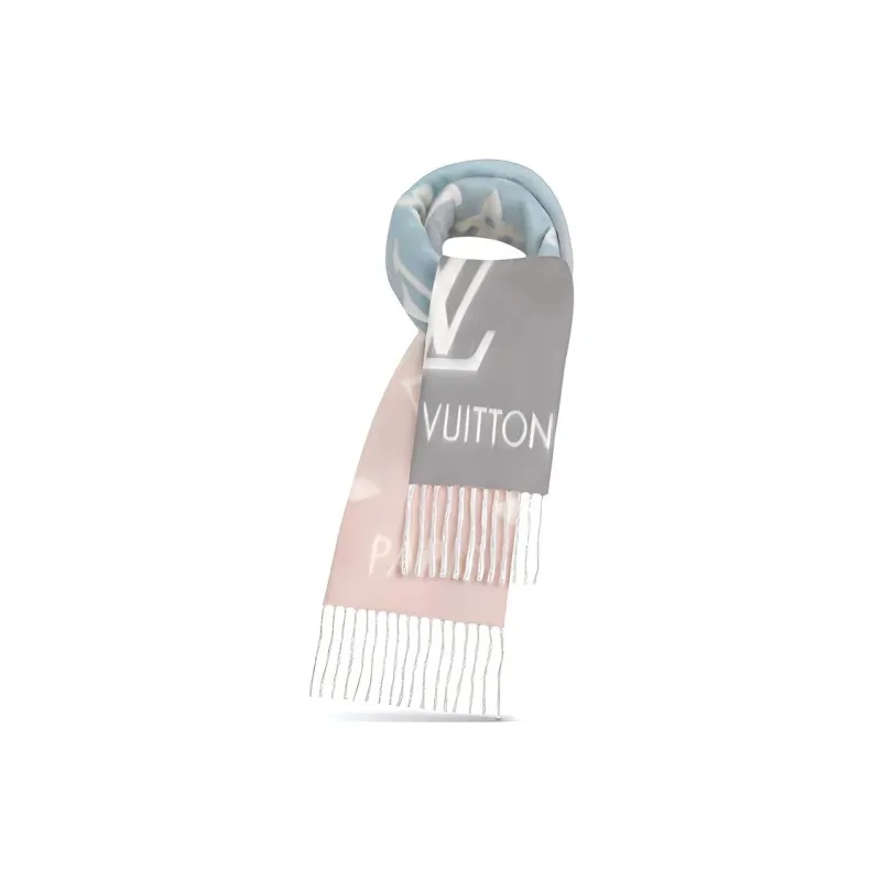 LOUIS VUITTON Knit Scarves Unisex Pink Blue Gradient-2