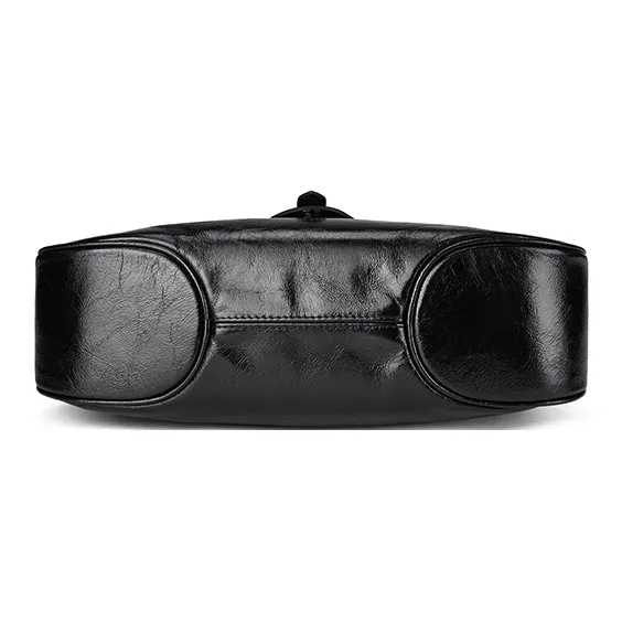 PIERRE CARDIN Oil Wax Cow Leather Crossbody Bag, Shoulder Bag Regular Women's Black/Bitter Coffee-5