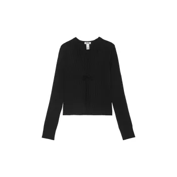 Victoria's Secret PINK Ribbed Knit Fly-Away Cardigan Sweater / P B Pajama Tops Women's Pure Black