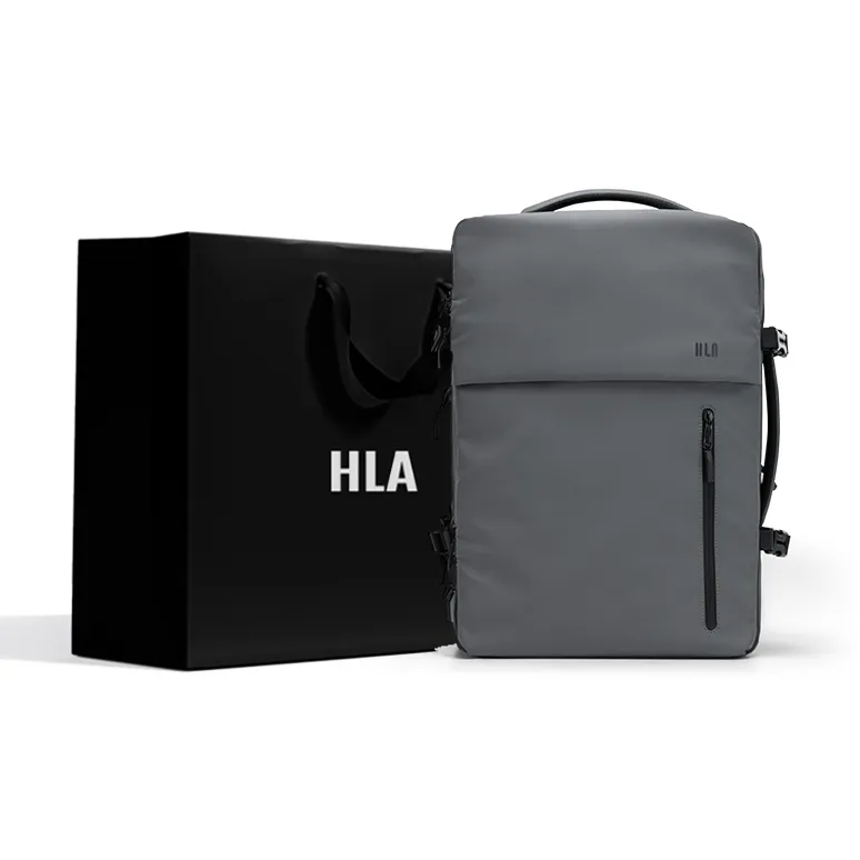 HLA Polyester Computer Luggage Bag, Travel Bag, Backpack Large Size Men's Black/Gray-6