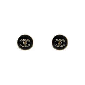 CHANEL Acrylic Stud Earrings Women's Black