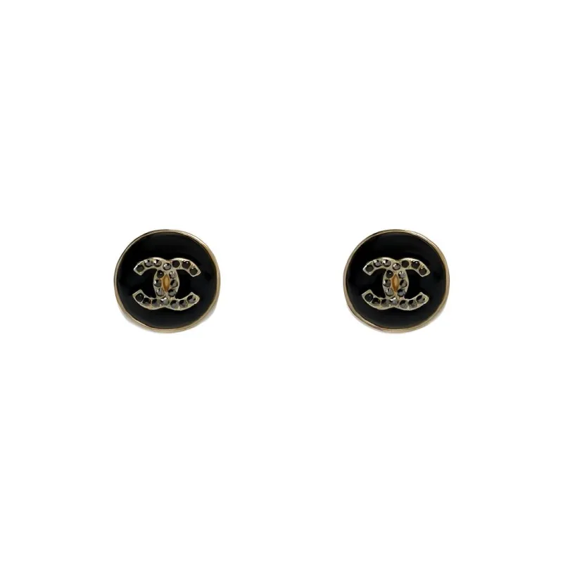 CHANEL Acrylic Stud Earrings Women's Black-0