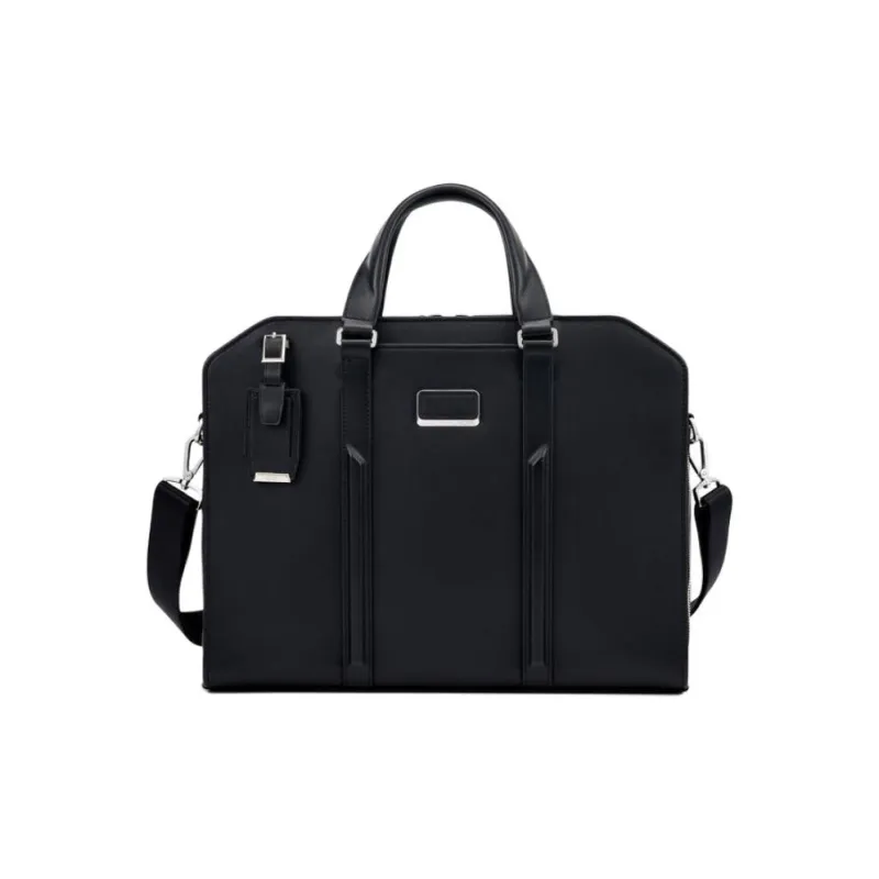 TUMI Leather One Shoulder Crossbody Laptop Bag Unisex Black-0