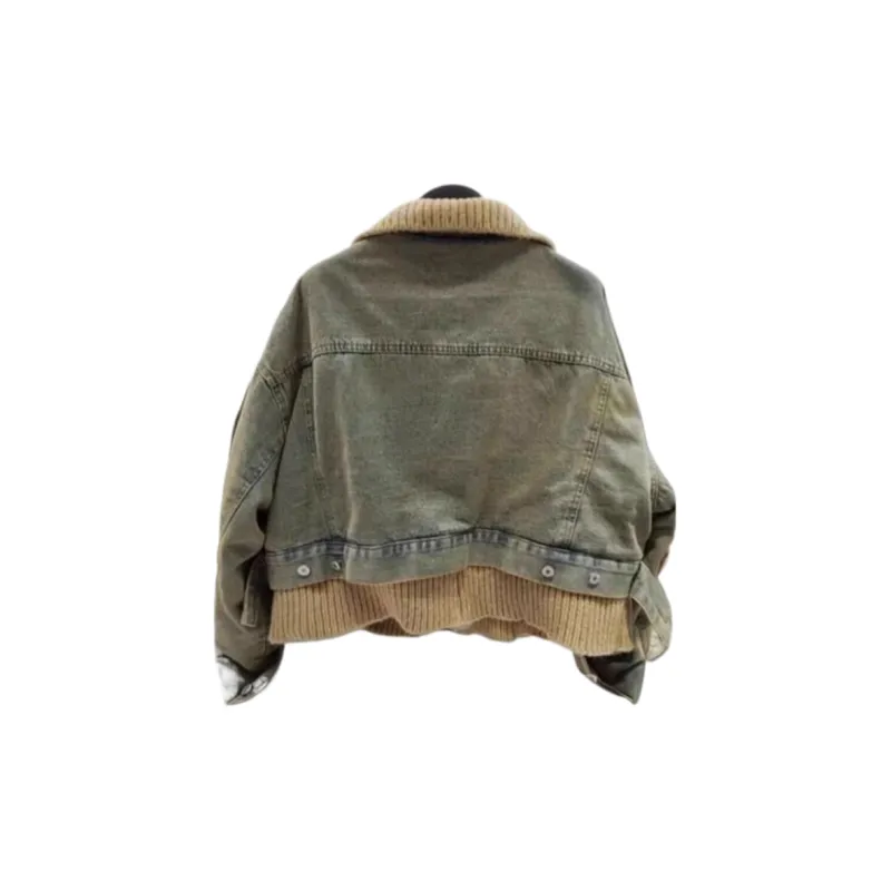 KUNZHUDAXIANG Denim Jacket Women's Vintage Blue-1