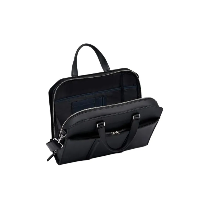 TUMI Leather One Shoulder Crossbody Laptop Bag Unisex Black-2