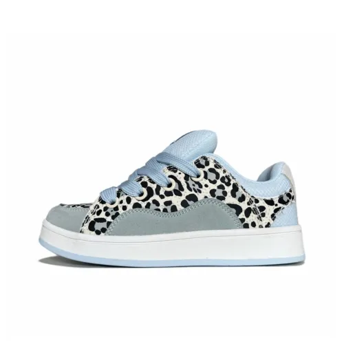 MXGM Anti Slip And Wear Resistant Lightweight Height Increasing Low Top Skateboard shoes Hicho Women's Leopard Print Blue