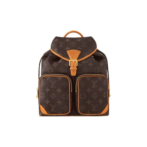 LOUIS VUITTON Montsouris Cow Leather Backpack Men's Brown And Yellow