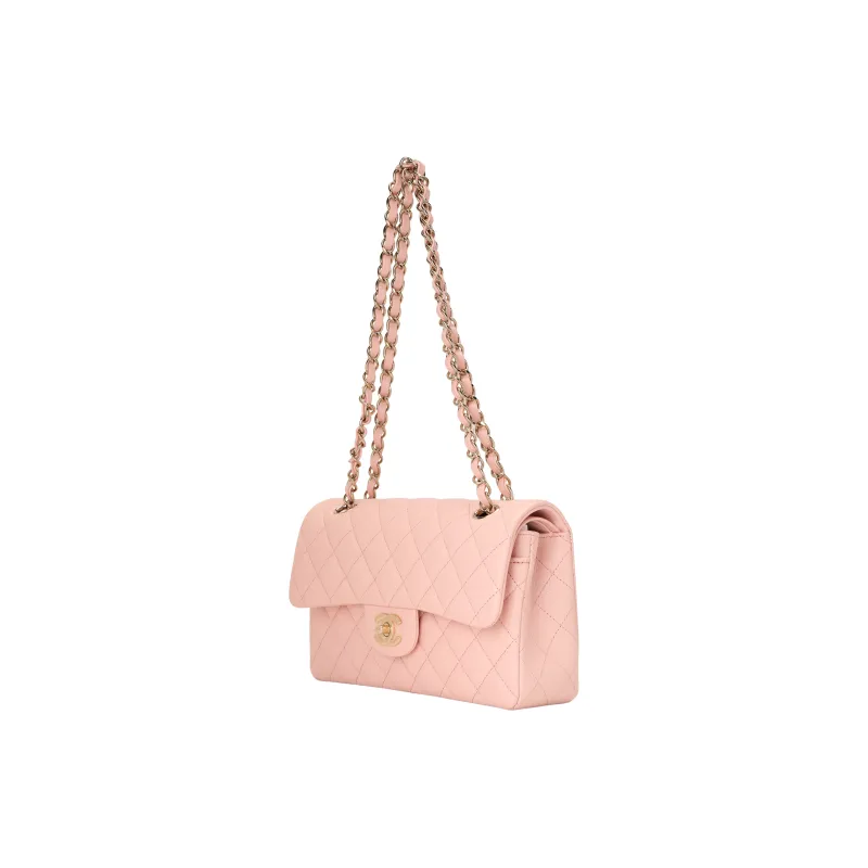 CHANEL Classic Flap CF Shiny Grain Cow Leather Flap Bag, Crossbody Bag, Shoulder Bag Trumpets Women's Light Pink Red-1
