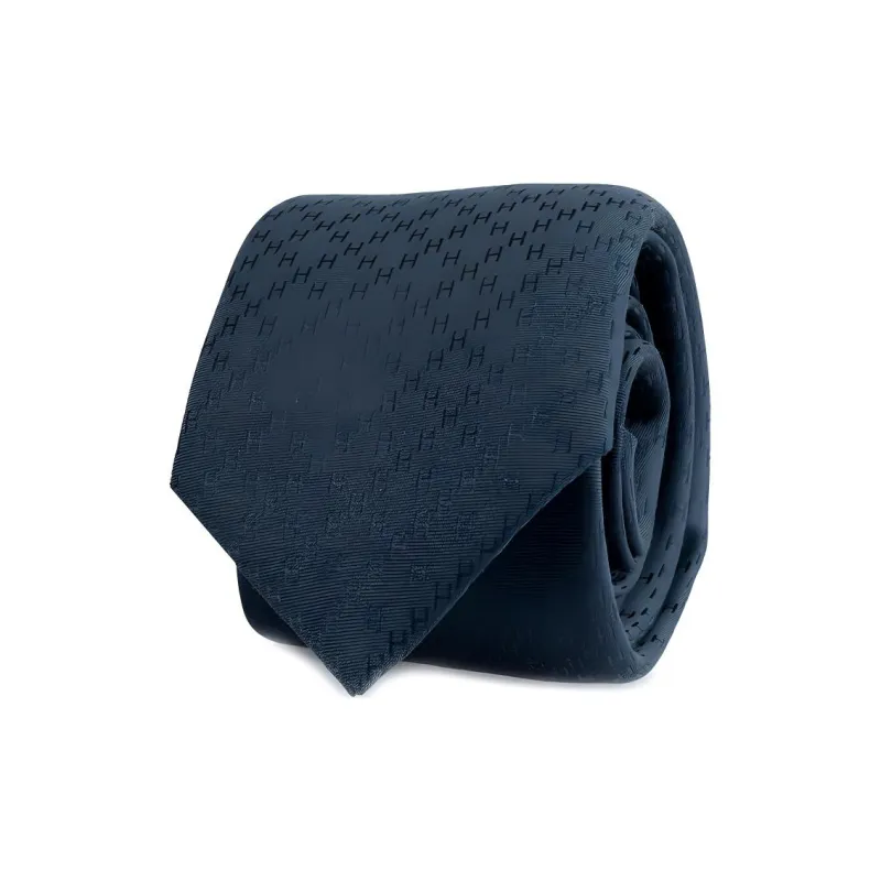 HERMES Fanne New H Silk Ties Men's Dark Blue-1