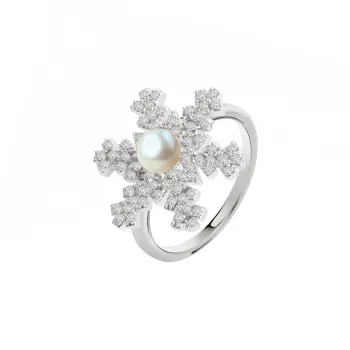KEYS VIA Copper Alloy Synthetic Cubic Zirconia Pearl Rings Women's