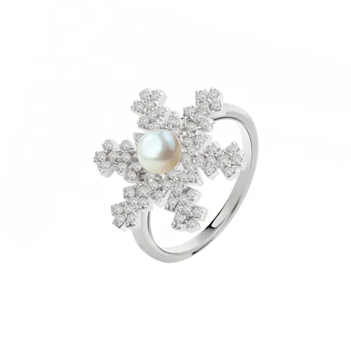 KEYS VIA Copper Alloy Synthetic Cubic Zirconia Pearl Rings Women's