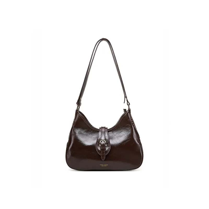 PIERRE CARDIN Oil Wax Cow Leather Crossbody Bag, Shoulder Bag Regular Women's Black/Bitter Coffee-9