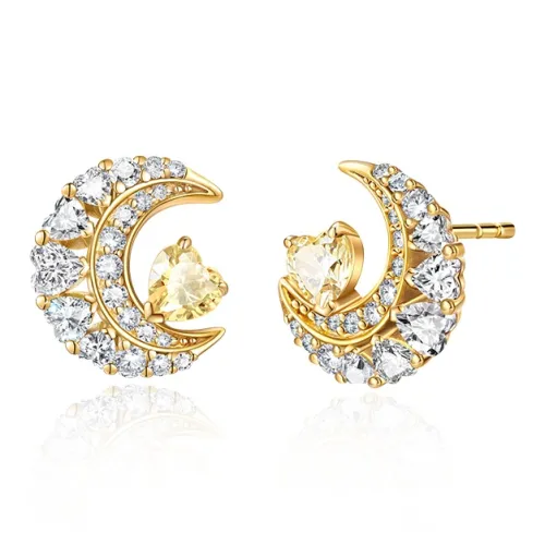 FANCI Dreamy Heart Moon Series S925 Silver Set With Gemstones Stud Earrings Women's Gold Silver
