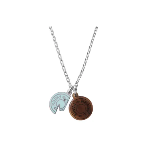 HERMES Carrousel Horn Lacquered Finish Metal Palladium Plated Metal Necklaces Unisex Silver