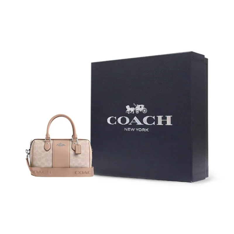 COACH Rowan Coated Canvas Shoulder Bag, Crossbody Bag, Handbag Women's Silver & Sand & Taupe-8