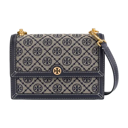 TORY BURCH T Monogram Fabric With Leather Crossbody Bag Shoulder Bag Small Size Women's Marine Blue
