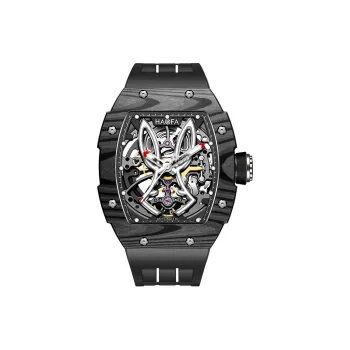 HaofaTourbillon 1985 Automatic Mechanical Movement Rubber Strap Watch Men's Watches Black Dial