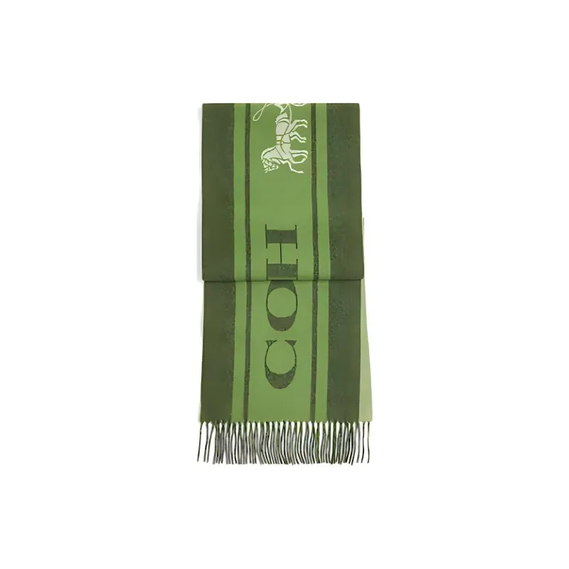 COACH Wool Cashmere Scarf Unisex Green-0