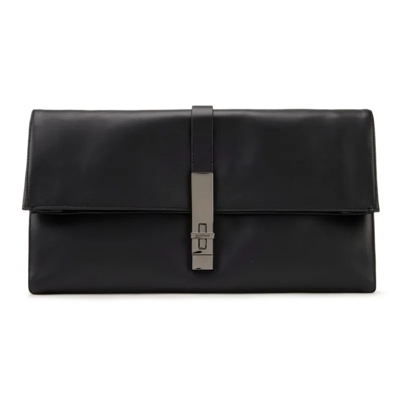 CALVIN KLEIN Sheepskin Clutch Medium Size Women's Space Black-0