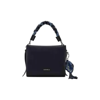 COCCINELLE Cow Leather Tote Bag Shopping Bag Handbags Small Size Women's Black Multicolor Khaki