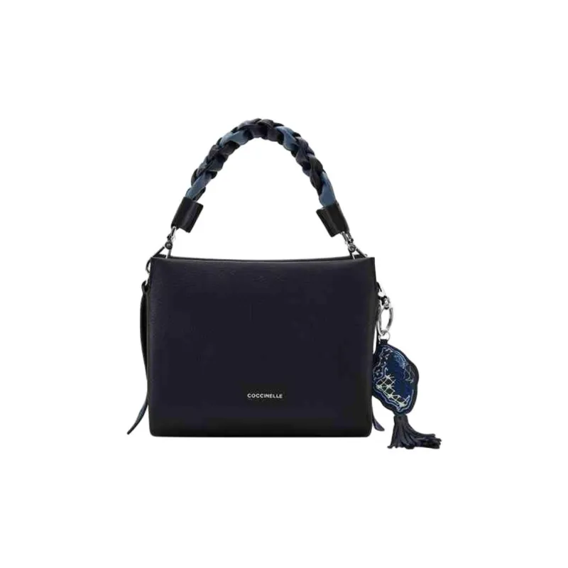 COCCINELLE Cow Leather Tote Bag Shopping Bag Handbags Small Size Women's Black Multicolor Khaki-0