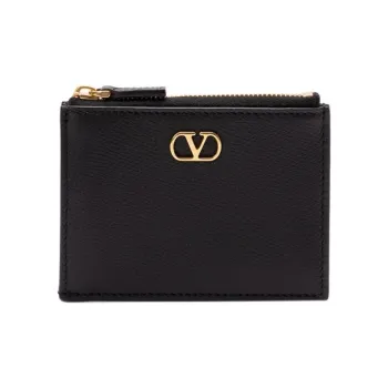 Valentino Vlogo Calfskin Card Holder Women's Black