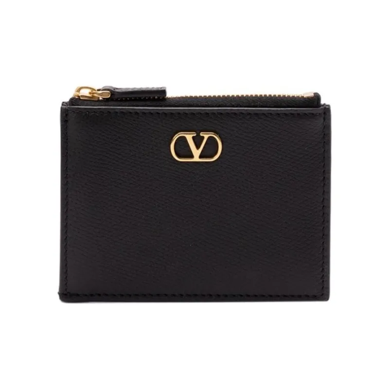 Valentino Vlogo Calfskin Card Holder Women's Black-0