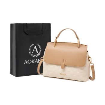 AOKANG Cow Leather Crossbody Handbag Small Size Women's Ecru & Apricot/Elephant Gray