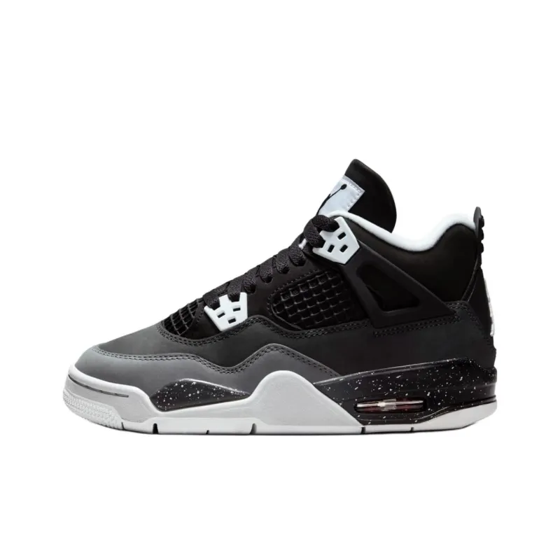 Jordan Air Jordan 4 Slip Resistant Anti Kick High Top Children's Basketball Shoes Black Unisex-0