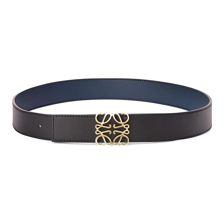 LOEWE Cow Leather Belts Men's Black/Blue Width 3.5cm-0