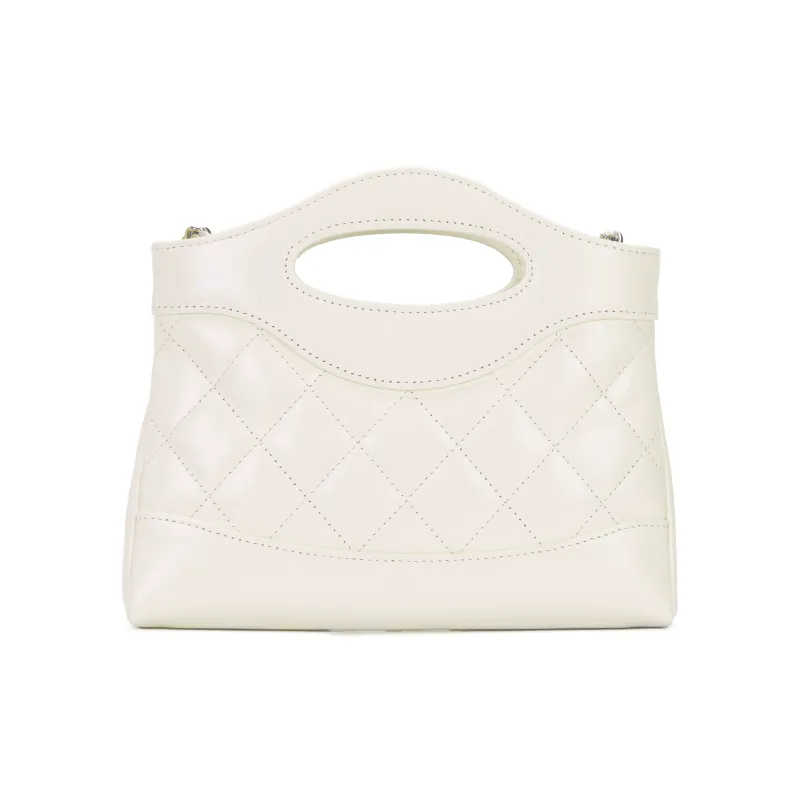 CHANEL Polished Lambskin Chain Handbag, Shoulder Bag, Crossbody Bag Mini Women's White-2