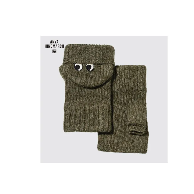 UNIQLO Acrylic Polyamide Sheep Wool Elastane Knit Gloves Women's Multicolor-3
