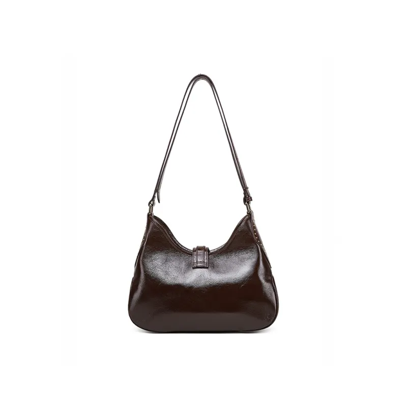 PIERRE CARDIN Oil Wax Cow Leather Crossbody Bag, Shoulder Bag Regular Women's Black/Bitter Coffee-10