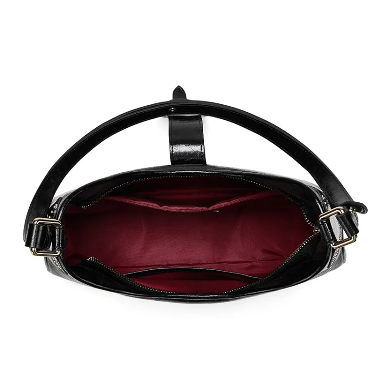 PIERRE CARDIN Oil Wax Cow Leather Crossbody Bag, Shoulder Bag Regular Women's Black/Bitter Coffee-7