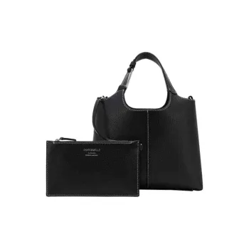 COCCINELLE Cow Leather Basket Bag Shoulder Bag Crossbody Bag Handbag Large Size Women's Black