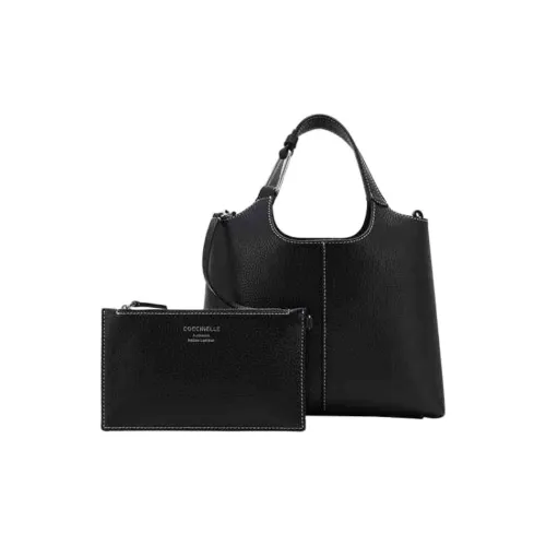 COCCINELLE Cow Leather Basket Bag Shoulder Bag Crossbody Bag Handbag Large Size Women's Black