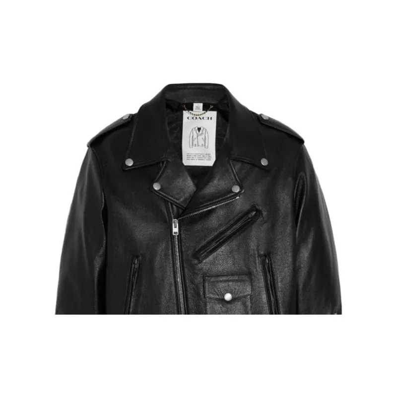 COACH SS23 Leather Jacket Women's Black-4
