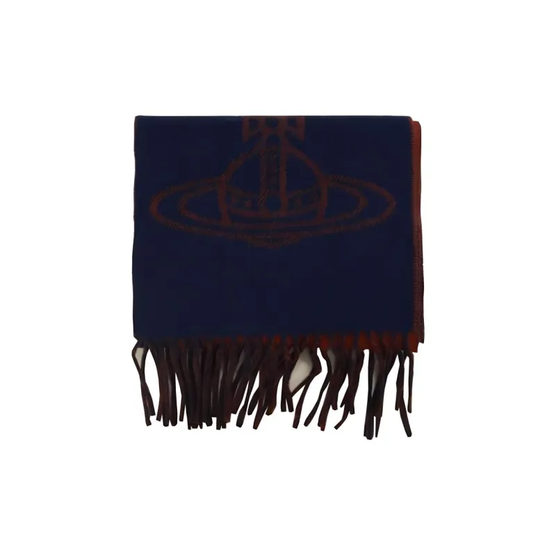 Vivienne Westwood Wool Knit Scarves Unisex Marine Blue-1