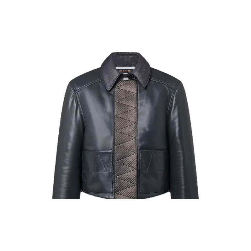 LOUIS VUITTON Topstitched Leather Boxy Jacket-3