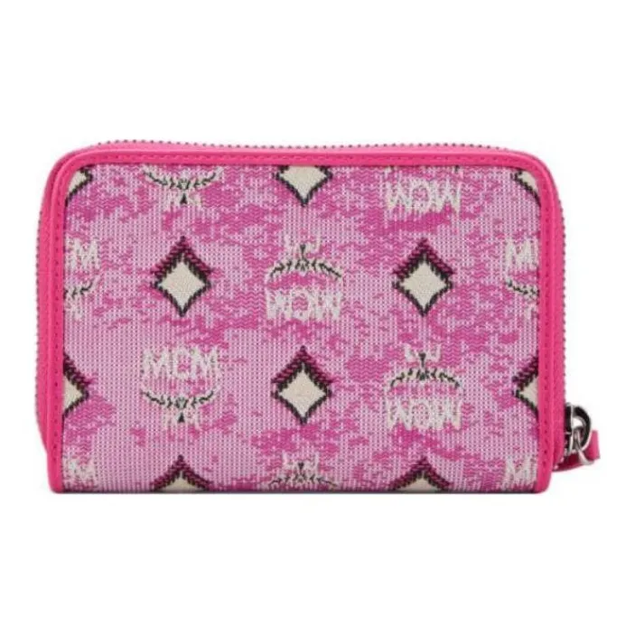 MCM Aren Fabric With Leather Trim Wallet Mini Women's Pink-1