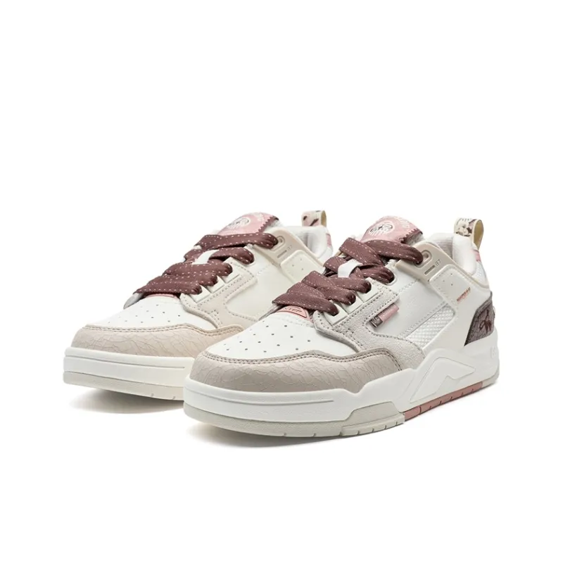 XTEP New Light Version CNY Wear-Resistant Low-Top Skateboard Shoes Women's Pink Brown Tan-2