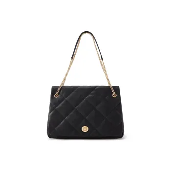 ELLE Synthetic Leather Shoulder Bag, Crossbody Bag, Flap Bag, Large Bag Women's Black/Caramel