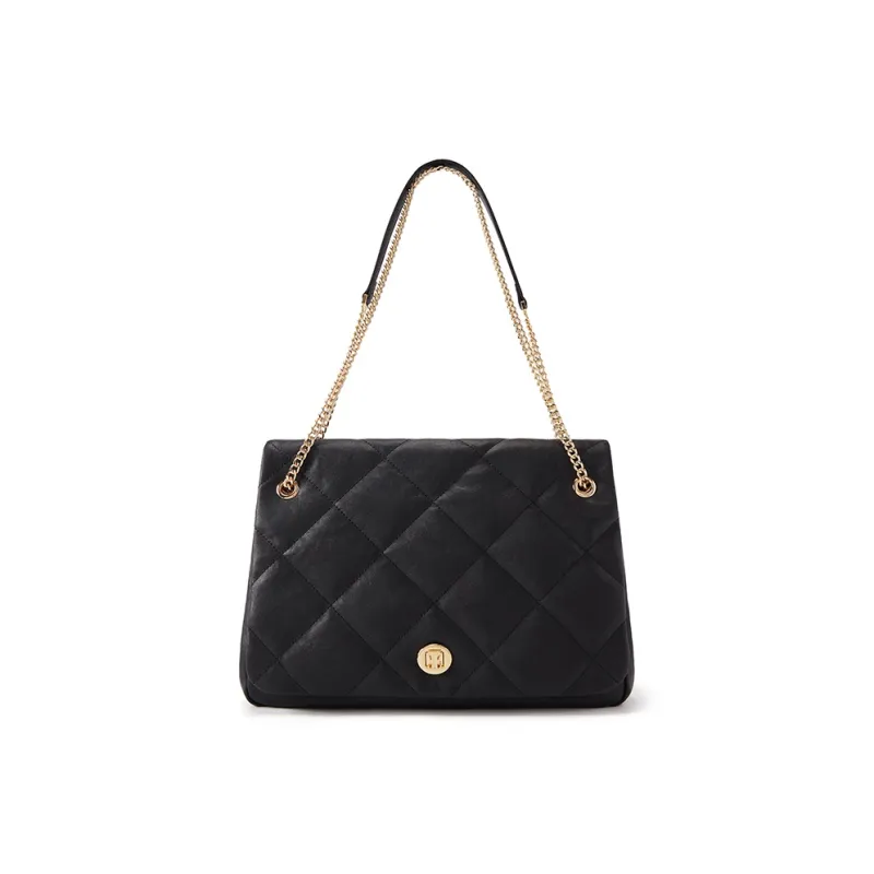 ELLE Synthetic Leather Shoulder Bag, Crossbody Bag, Flap Bag, Large Bag Women's Black/Caramel-0