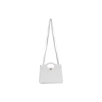 CHANEL Lambskin Chain One Shoulder Handbag Crossbody Bag Mini Women's White