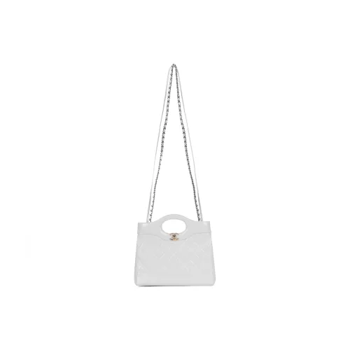 CHANEL Lambskin Chain One Shoulder Handbag Crossbody Bag Mini Women's White