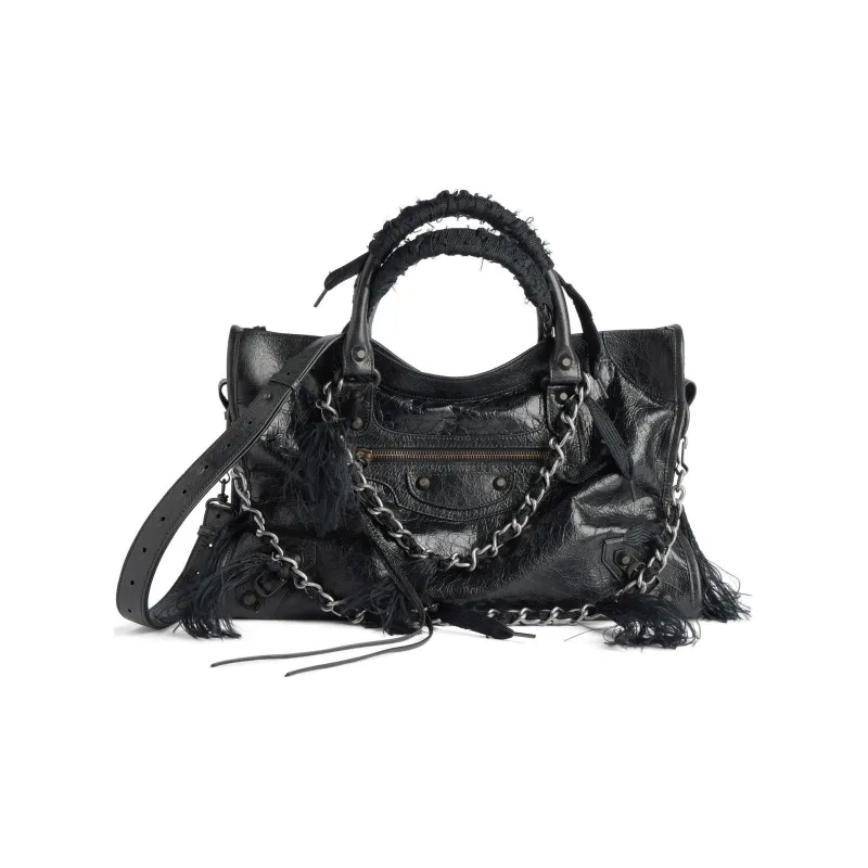 Balenciaga Le City Sheepskin One Shoulder Handbag Medium Size Women's Black-0